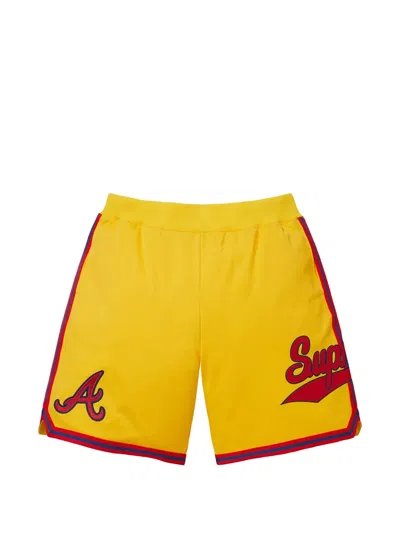 Supreme X Mitchell & Ness Mlb Logo-patch Shorts In Yellow