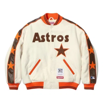 Supreme X Mitchell & Ness Ss26 Teams Varsity Jacket 'cream' In Multi
