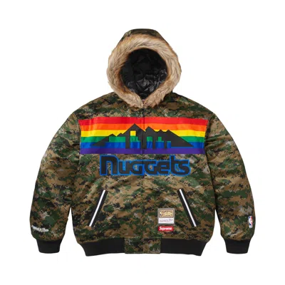 Pre-owned Supreme X Mitchell & Ness Teams Hooded Satin Varsity Jacket 'digi Camo' | Green | Men's Size M