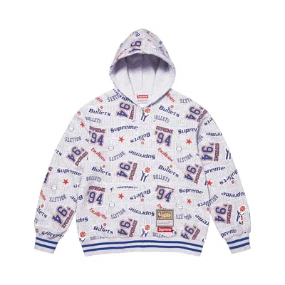 Pre-owned Supreme X Mitchell & Ness Teams Zip Up Hooded Sweatshirt 'ash Grey' | Men's Size Xl In Gray