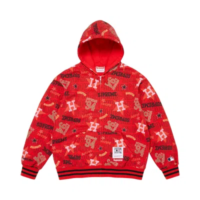Pre-owned Supreme X Mitchell & Ness Teams Zip Up Hooded Sweatshirt 'red' | Men's Size L