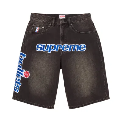 Pre-owned Supreme X Mitchell & Ness Washington Bullets Baggy Denim Short 'washed Black' | Men's Size 32