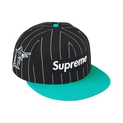Pre-owned Supreme X Mlb Teams Box Logo New Era 'stripe Florida Marlins' | Black | Men's Size 7.625