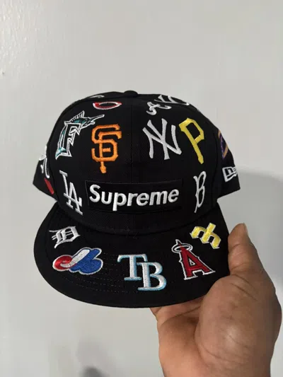 Pre-owned Supreme X Mlb X New Era Black Fitted Hat Size 7 3/8 In Multi