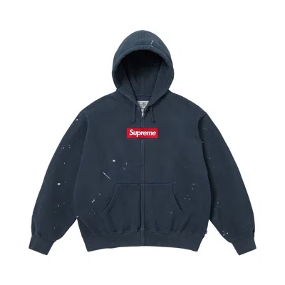 Pre-owned Supreme X Mm6 Maison Margiela Box Logo Zip Up Hooded Sweatshirt 'navy' | Blue | Men's Size Xl