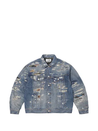 Supreme X Mm6 Maison Margiela Distressed Denim Jacket In Blue
