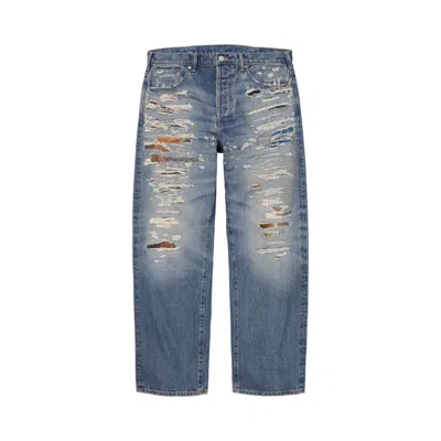 Pre-owned Supreme X Mm6 Maison Margiela Distressed Loose Fit Selvedge Jean 'washed Indigo' | Blue | Men's Size