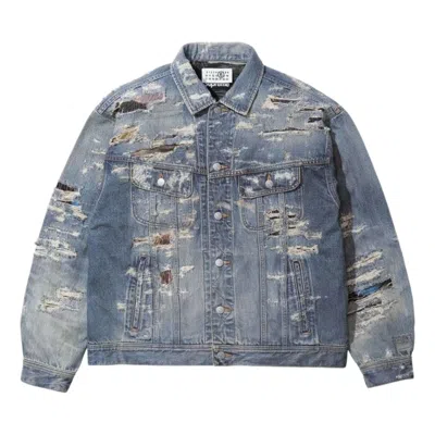 Supreme X Mm6 Maison Margiela Distressed Denim Jacket In Blue