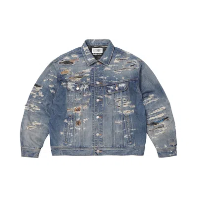 Pre-owned Supreme X Mm6 Maison Margiela Distressed Selvedge Denim Trucker Jacket 'washed Indigo' | Blue | Men'