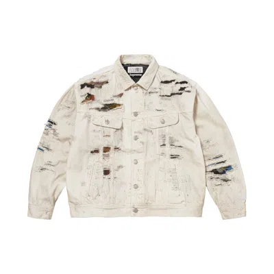 Pre-owned Supreme X Mm6 Maison Margiela Distressed Selvedge Denim Trucker Jacket 'white' | Men's Size S