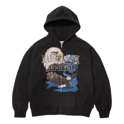 Supreme X Mm6 Maison Margiela Eagle-print Zipped Hoodie In Black