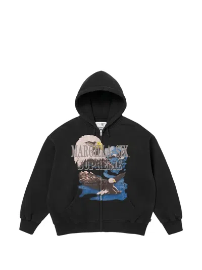 Supreme X Mm6 Maison Margiela Eagle-print Zip-up Hoodie In Black