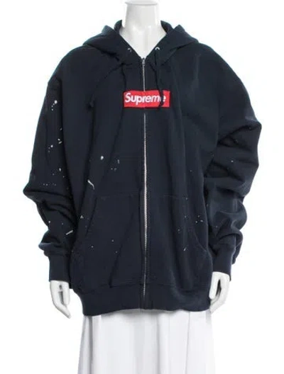 Pre-owned Supreme X Mm6 Maison Margiela Zip Up Box Logo Hoodie In Blue