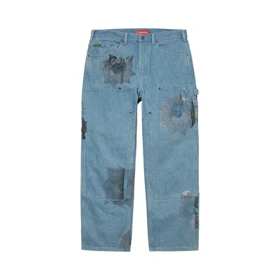 Pre-owned Supreme X Nate Lowman Double Knee Painter Pant 'denim' In Blue