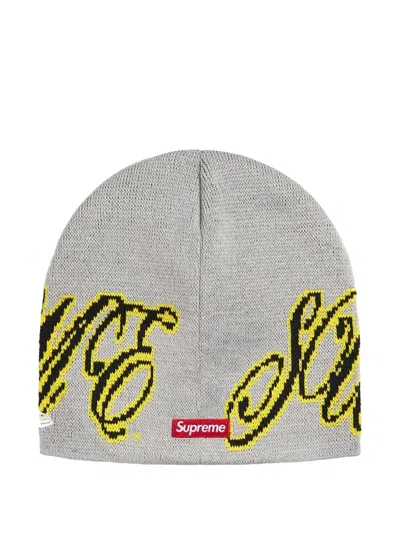 Supreme X New Era Cursive Beanie Hat In Gray