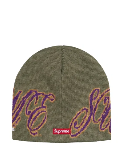 Supreme X New Era Cursive Beanie Hat In Green