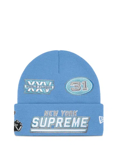 Supreme X New Era Football Beanie Hat In Blue