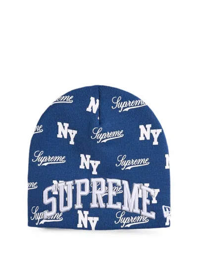 Supreme X New Era Logo Beanie In Blue