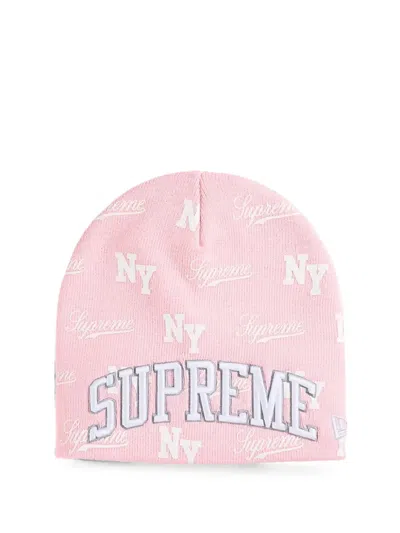 Supreme X New Era Monogram-pattern Beanie Hat In Pink