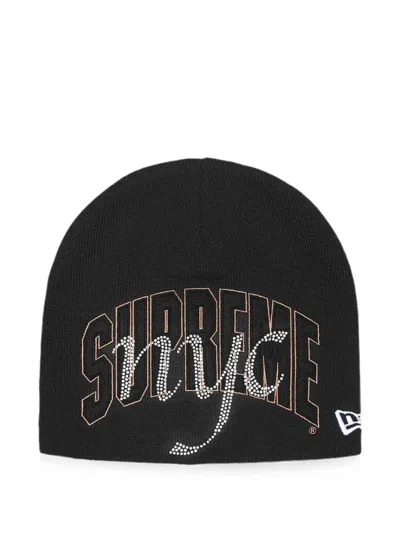 Supreme X New Era Nyc Rhinestone-embellished Beanie Hat In Black