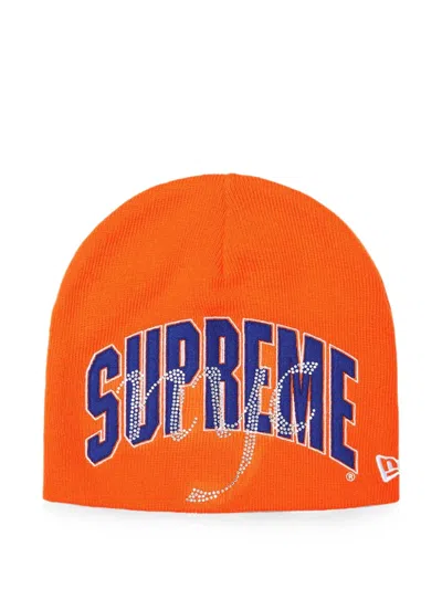 Supreme X New Era Nyc Rhinestone-embellished Beanie Hat In Orange
