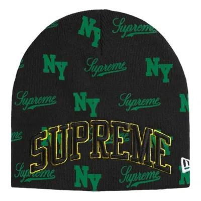 Supreme X New Era Monogram-pattern Beanie Hat In Green