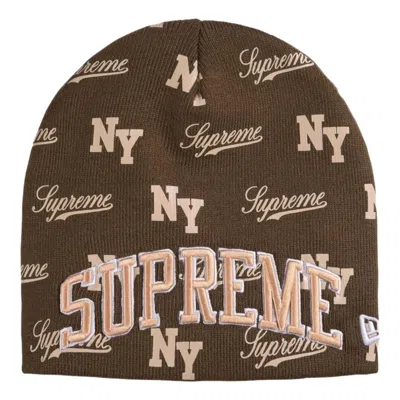 Supreme Xnew Era Logo Beanie In Brown