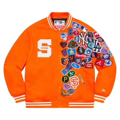 Pre-owned Supreme X New Era X Mlb Varsity Jacket 'orange'