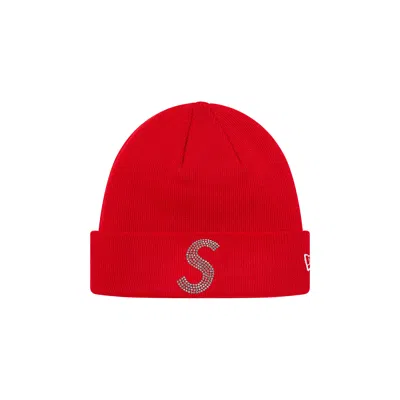 Pre-owned Supreme X New Era X Swarovski S Logo Beanie 'red'