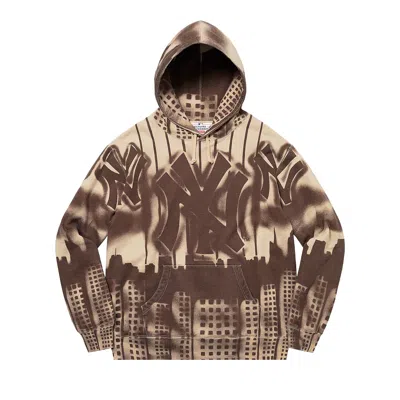 Pre-owned Supreme X New York Yankees Airbrush Hooded Sweatshirt 'clay' In Tan