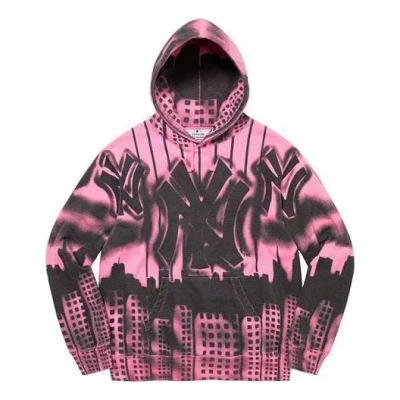 Supreme X New York Yankees Airbrush Hooded Sweatshirt 'pink Black' In Purple