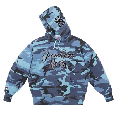 Pre-owned Supreme X New York Yankees Kanji Hooded Sweatshirt 'blue Camo'