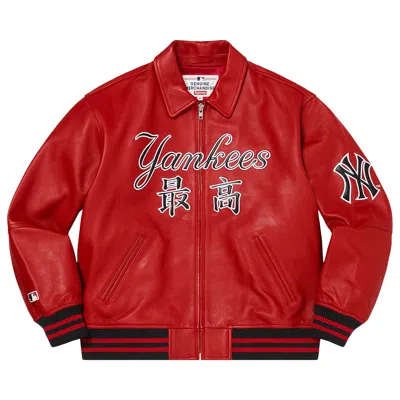 Pre-owned Supreme X New York Yankees Kanji Leather Varsity Jacket 'brown'