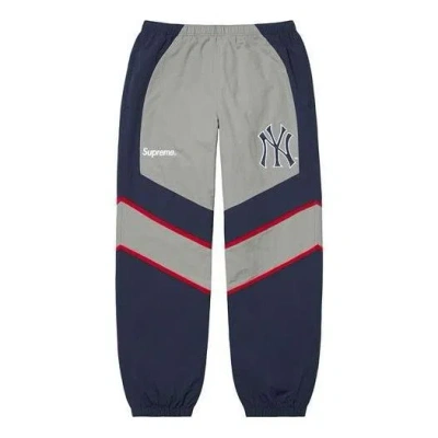 Supreme X New York Yankees Track Pants 'grey Navy' In Blue
