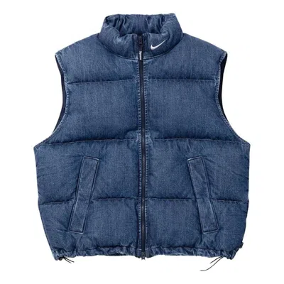 Supreme X Nike Denim Puffer Vest 'navy Red White' In Blue