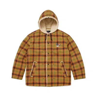 Pre-owned Supreme X Number (n)ine Faux Shearling Hooded Coat 'plaid' | Yellow | Men's Size S