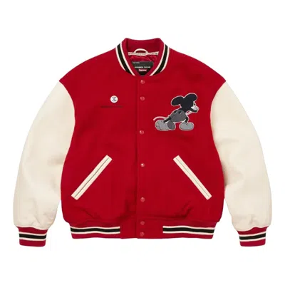 Supreme Mickey Appliqued Varsity Jacket In Multi
