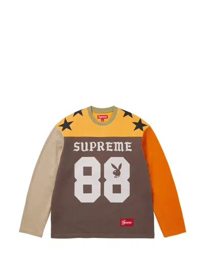 Supreme X Playboy Colour-block Football Sweatshirt In Brown