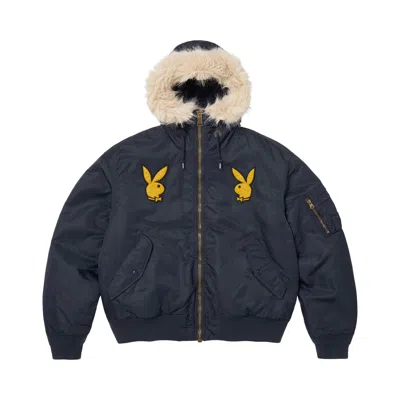 Pre-owned Supreme X Playboy Hooded Ma-1 'navy' | Blue | Men's Size M