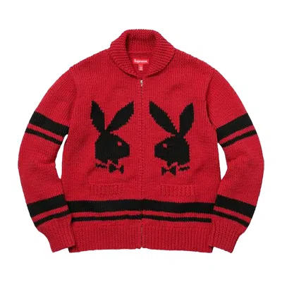 Pre-owned Supreme X Playboy Shawl Collar Full Zip Sweater 'red' | Men's Size M