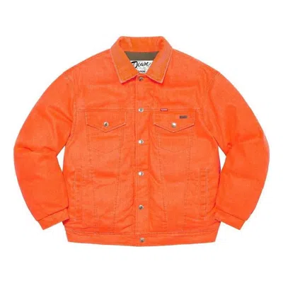 Supreme X Schott Canvas Down Trucker Jacket 'orange Olive Green'