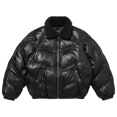 Pre-owned Supreme X Schott Chevron Leather Down Puffer Jacket 'black' | Men's Size S