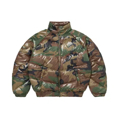 Pre-owned Supreme X Schott Glossy Lightweight Down Puffer Jacket 'woodland Camo' | Brown | Men's Size Xxl