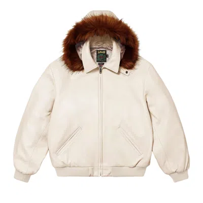Pre-owned Supreme X Schott Hooded Leather Bomber Jacket 'stone' | Cream | Men's Size M