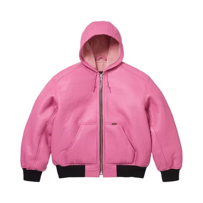 Pre-owned Supreme X Schott Shearling Hooded Work Jacket 'pink' | Men's Size Xl