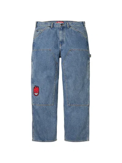 Supreme X Spitfire Double Knee Logo-patch Jeans In Blue