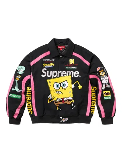 Supreme X Spongebob Squarepants Jeff Hamilton Racing Jacket In Black