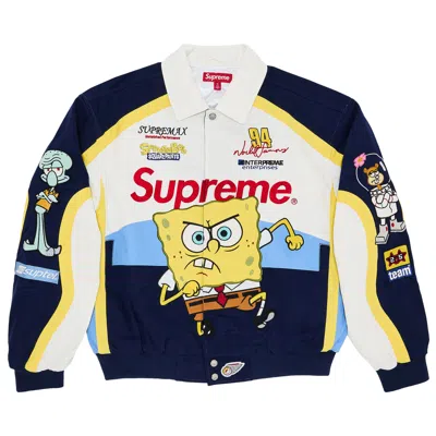 Pre-owned Supreme X Spongebob Squarepants X Jeff Hamilton Racing Jacket 'white' | Men's Size M