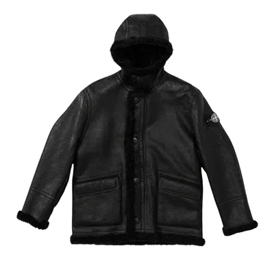 Pre-owned Supreme X Stone Island Hand Painted Hooded Shearling Jacket 'black' | Men's Size S