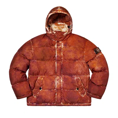Pre-owned Supreme X Stone Island Painted Camo Crinkle Down Jacket 'coral' In Orange